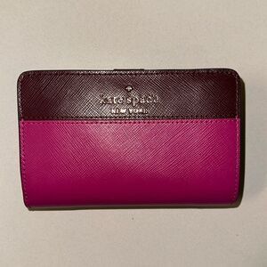 kate spade Fuchsia Pink Burgundy Two Tone Leather Madison Medium Bifold Wallet